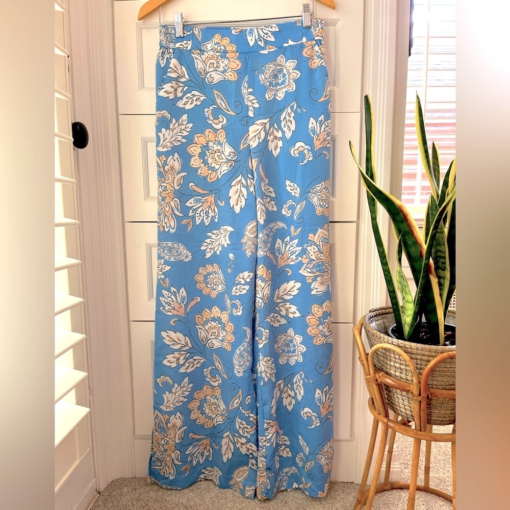 Paisley Flower Wide Leg Flowy Lightweight Pants